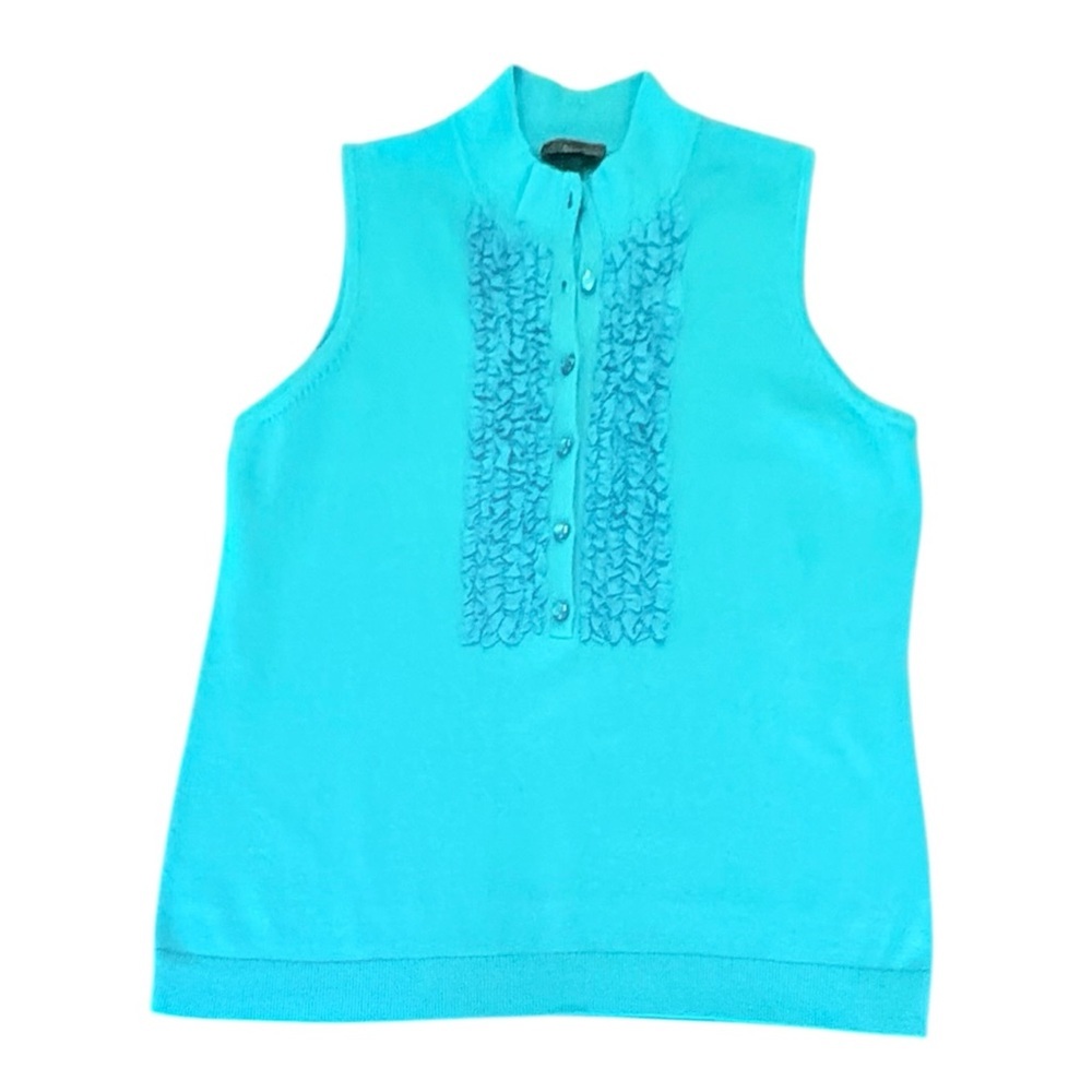 Carlisle Teal Sleeveless Ruffle Button Front Sweater Top Size Medium MSRP 195
